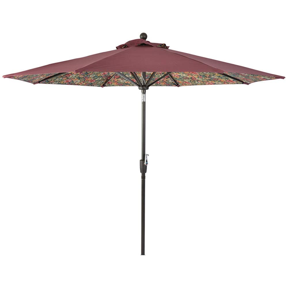 LCH 9ft Patio Umbrella Outdoor Table Umbrella with Push Button Tilt/Crank, 8 Sturdy Ribs,Wine Red and Floral