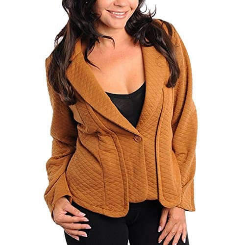 Plus Size Single Button Soft Office Blazer Suit Jacket Brown (2X)