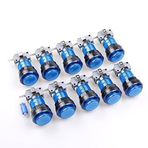 Easyget Arcade Button Kit 10 Pcs/lots 5V Translucent LED Illuminated Arcade Push Button with Microswitch for Arcade Fighting Games/Mame Jamma Game Machine/Arcade Video Games Projects - Blue