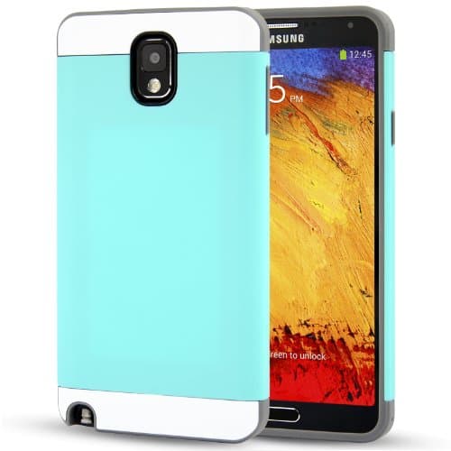 Note 3 Case (Turquoise Teal / Gray), Samsung Galaxy Note 3 CellJoy [Vivid Hybrid] Dual Layer TPU Case Phone Cover Skin **Card Storage** For Note III N9000
