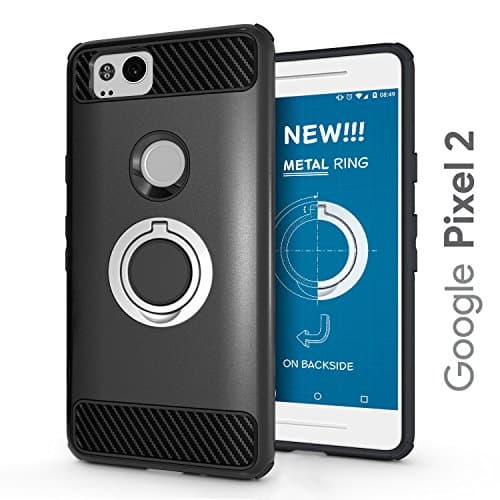 Google Pixel 2 Protective Case Updated with Metal Stand Ring - Google Pixel 2 Heavy Duty Phone Case - Google Pixel 2 Rugged TPU Cover - Google Pixel 2 Shockproof Defender Case - Google Pixel 2 Black