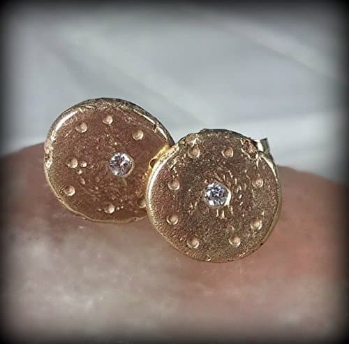 Solid 14 kt gold and Diamond Ruatic Stud earrings