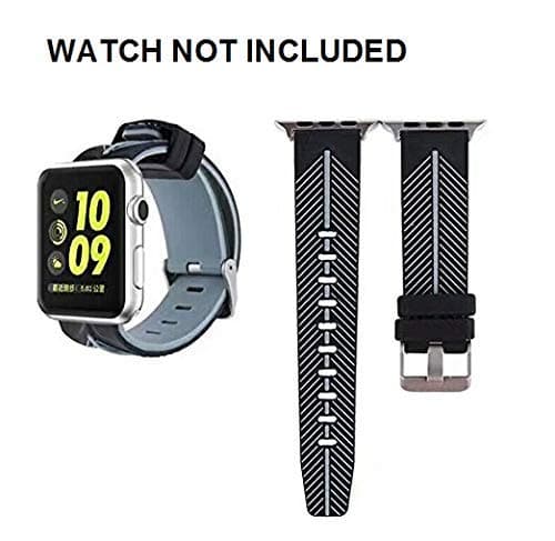 Brain Freezer D11 Replacement Feather Pattern Silicone Strap Compatible With iWatch Series 5/4/3/2/1 42/44 mm (Black Grey)