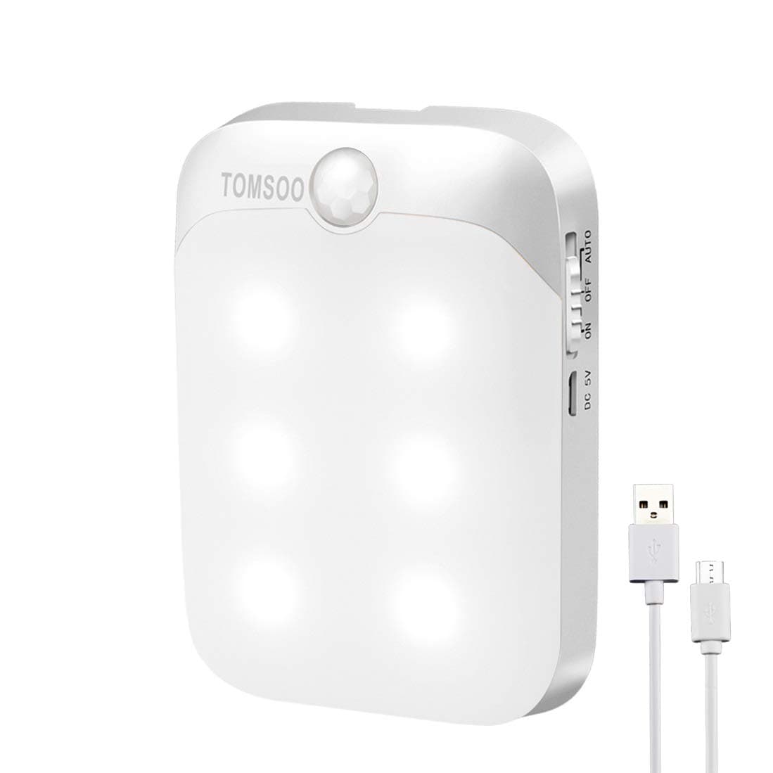 TOMSOO Rechargeable Motion Sensor Light, Wireless Motion-Activated LED Night Light, Portable Stick-Anywhere Contemporary Smart Security Light for Stairs, Entryways, Garages, Porch, Garage (White)