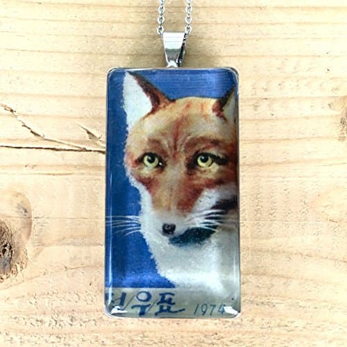 Red Fox Postage Stamp Necklace