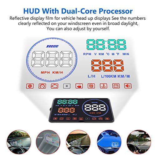 Car Windshield Head Up Display with OBD2 EU OBD Interface Plug Display HUD Speeding Fatigue Warning/Fuel Consumption/Driven mileage, 5.5 inch LED Screen