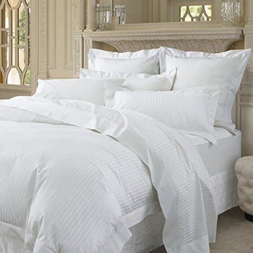 1000 Thread Count 1000TC 6 PC Sheet Set 15" Deep Pocket 100% Egyptian Cotton - Queen WHITE Stripe (1 Flat Sheet, 1 Fitted Sheet and 4 Pillow Cases)