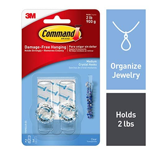 Command Crystal Knobs Organize Damagefree 2 Hooks 3 Strips Clear (17095Clres)