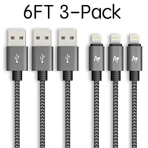 AYIPE USB to iPhone Lightning Cable Long [3-Pack] - 6.6 Feet (2 Meters) - GrayBlack - Nylon Braided