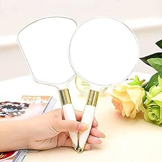 XPXKJ Handheld Mirror with Handle, for Vanity Makeup Home Salon Travel Use (White Colour, Square)