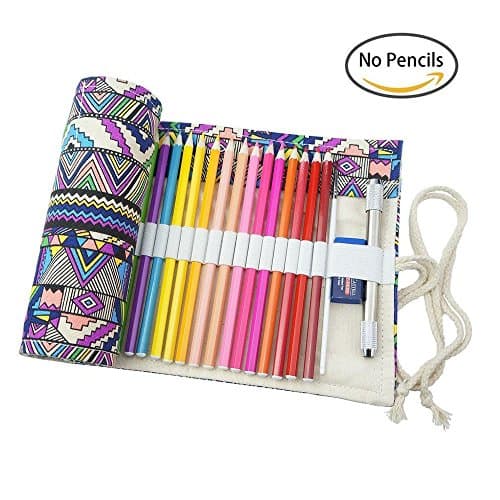 Qingsun Multi-functional Canvas Rollable Folding Ethnic Pattern Pencil Case Pouch Box Stationary Organiser Storage for Travel,School,Office