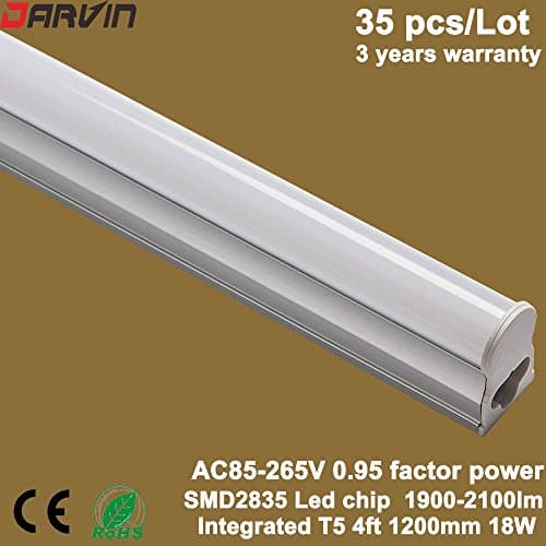 T5 Integrated LED Lamp Dual Ends Input 4ft Constant Current IC 18W 35 Packs (Warm White 3000-3500K, Milky Cover)