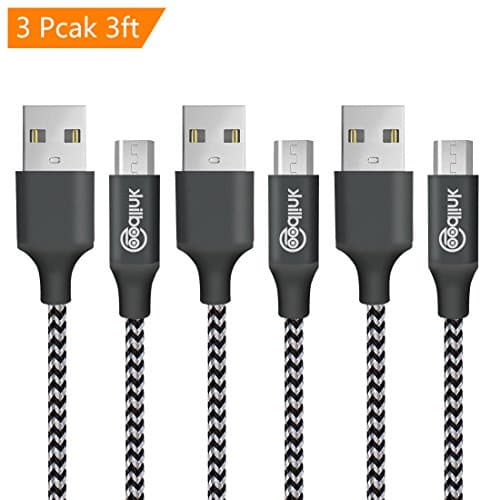 Micro USB Cable, 3 pcs ( 3ft )Goodlink High Speed Durable Nylon Braided Tangle Charging and Data Sync Cord for Android/Windows/MP3/Camera and other Device (Silver)