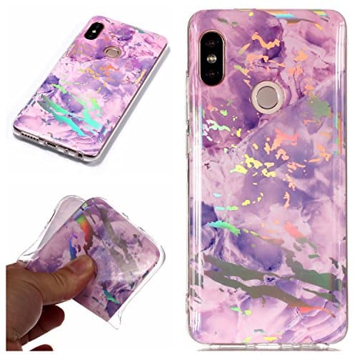 Xiaomi Redmi Note5 Pro Case,AIIYG DS Electroplating Marble Pattern Soft TPU Case for Xiaomi Redmi Note5 Pro Case (Purple)