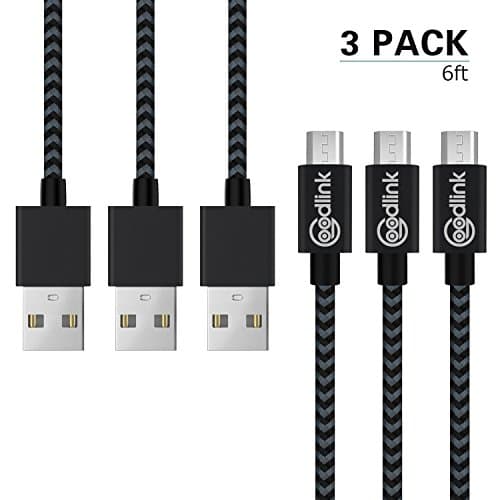 Goodlink Micro USB Cable . [10ft - 3Pack] High Speed 2.0 USB A Male to Micro USB Sync &amp; Charging Nylon Braided Cable for Smartphone Tablets Wall and Car Charger Connection (Gery 2M)