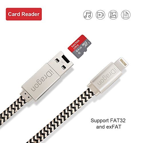 Memory Card Reader, Apple lightning cable, Prokitline 2in1 USB cord adapter for iPhone 5 / 6 / 7 / 7plus / 6plus / 5s / 6s iPad mini air pro with external storage upgrade micro SD , TF (not included )