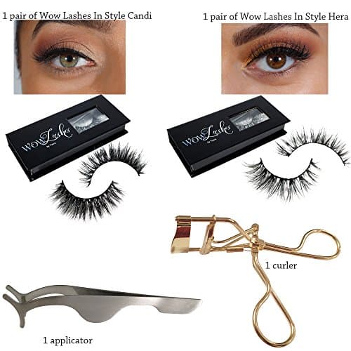 2 Pairs Long Wispy Lashes Thick Dramatic Real 3D False Mink Eyelashes Reusable Cruelty Free 2 Different Styles Bundle Set + Eyelash Extension Applicator Tool + Free Gift Eyelash Curler