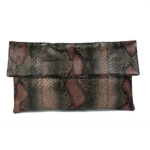 Genuine Python Leather Classic Foldover Clutch Bag