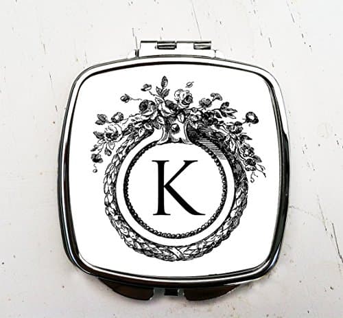 Custom Monogram Initial Floral Wreath Compact Mirror