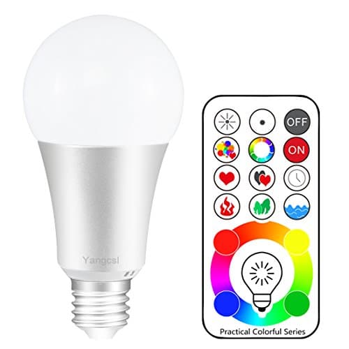 Yangcsl E26 Dimmable Color Changing LED Light Bulbs with Remote Control, Memory & 3-Way, Daylight White & RGB Multi Color, 60 Watt Equivalent