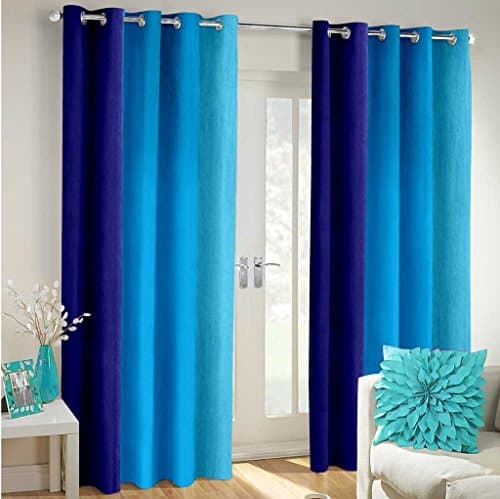 Super India Long Crush Solid 2 Piece Polyester Long Door Curtain Set - 9ft, Blue