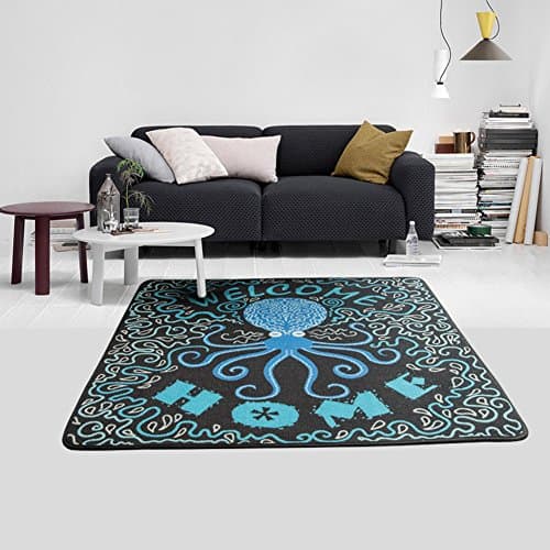 Creative Octopus Cool Cartoon Pass Off The Mat/Square Computer Chair Cushion/Living Room Bedroom Carpet-Black 120x120cm(47x47inch)