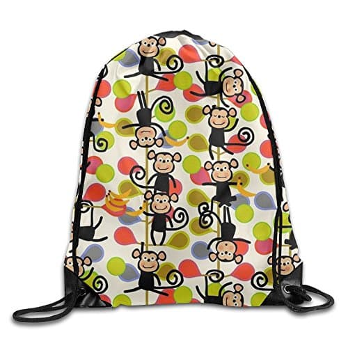 Monkeys Playing Pattern Printed Casual Drawstring Backpack Teens Heavy Duty Shoulder Bag Tote Gymnastics 16.9"14"
