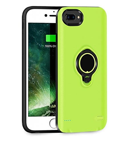 iPhone 6 plus/6s plus/7 plus Battery Case, QueenAcc 3700mAh Portable Battery Charging Case Slim Extended Battery Pack Lightning Cable Input with Kickstand and Support Magnetic Car Holder.(green, 5.5)