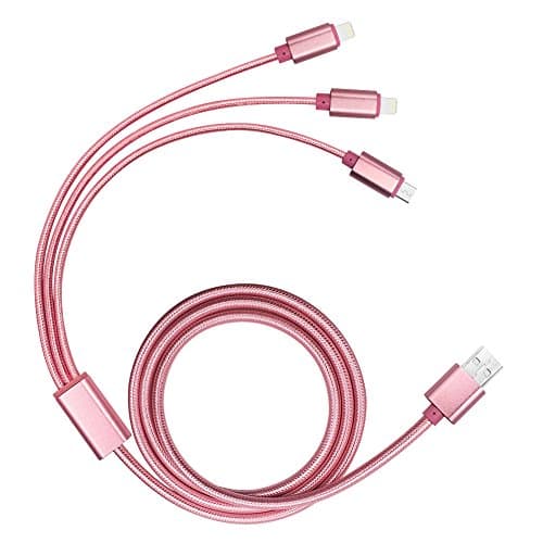Usb cable, 3 in1 Multi-Function Durable Braided Micro USB charging Cable Cord For iPhone 5C 5S 6 6Plus For Samsung Galaxy Note and other android phone(2 8 Pins and 1micro USB)(Pink)