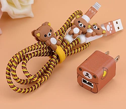 Chronex MEGA COMBO 4-in-1 Spiral Wire Cable Protector + Cable Organizer + Cable Wrap + Sticker - Bear