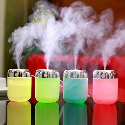 180ml Cool Mist Humidifier Aromatherapy Essential Oil Diffuser USB Mini Personal Humidifier with 7 Color LED Night Light Changing Auto Shuts-off Air Purifier Steam Diffuser for Bedroom Car Home Office