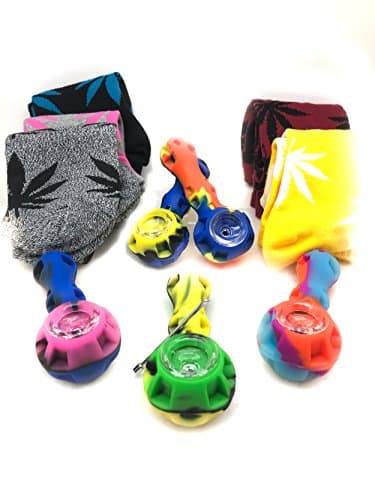 1 Silicone 4" Accessory AND 1 pair cotton leaf pipe socks Random Color