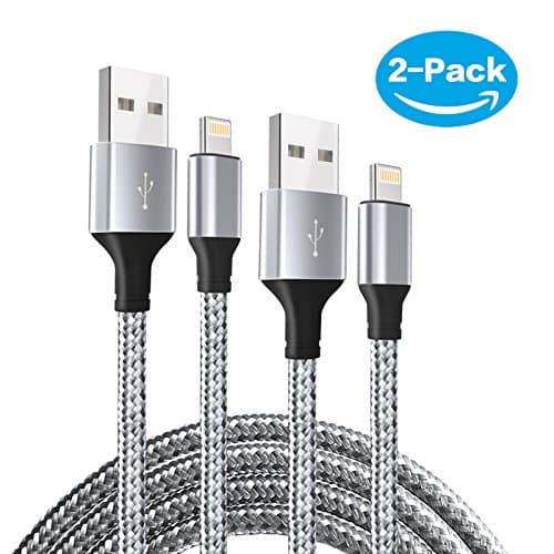 Lightning Cable,Moallia Charger Cable 2Pack 6FT to USB Syncing and Charging Cable Data Nylon Braided Cord for iPhone X / 8 / 7 / 6 / 6s / plus / 5c / 5s / SE, iPod, iPad and More(White)