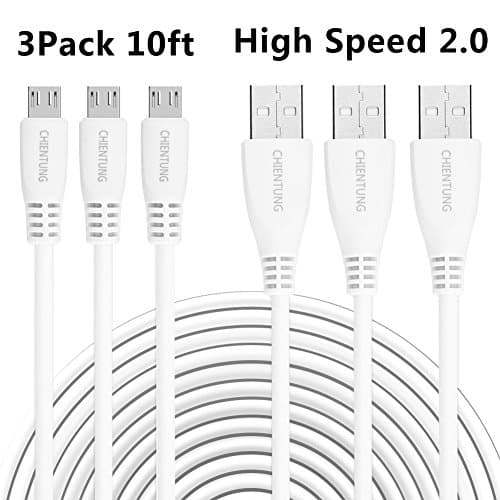 Micro USB Cable, CHIENTUNG 3 Pack 10ft High Speed USB 2.0 Fast Charging Cord Durable Extra Long Android Cable Micro Cable for Samsung, Nexus, Sony, Motorola, Android Phones, Tablet and More