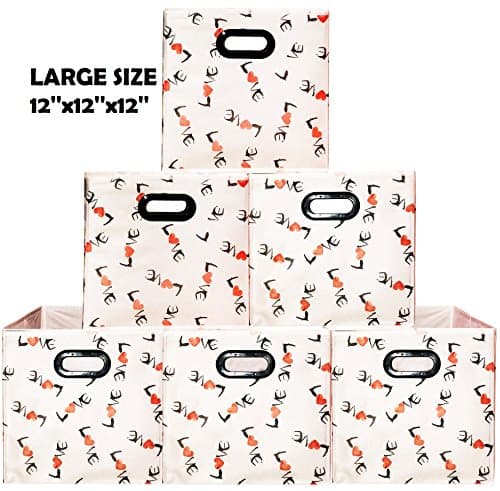 [6pack Love Pattern] Large Storage Bins, Containers, Boxes, Tote, Baskets| Collapsible Storage Cubes Household Organization |Beautiful Style for boy girl | Storages Drawer (Love Pattern 6pack, Large)