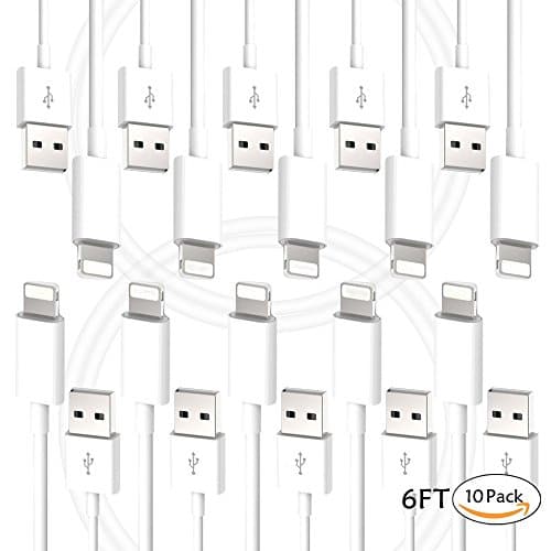Lightning Cables, Wansong 2M (6FT-10PACK) USB Charging Cable and Data Sync Charge Cord for iPhone X / 8 Plus / 7 / 7Plus / 6 / 6s / 6 Plus / 6s Plus/ SE/5c/5s/5, iPad Air/Mini, iPod Nano/Touch - White