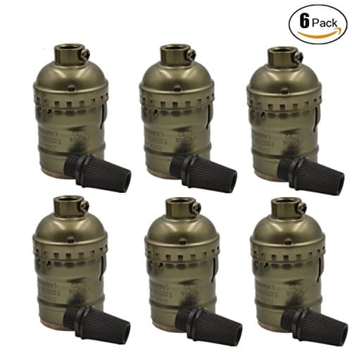 Light Bulb Socket Adapter 6 pack set Vintage E26/E27 Industrial Lamp Base Edison Metal Shell Pendant Lamp Retro Replacement Holder for DIY Lamp Sockets and Fixture (Copper)