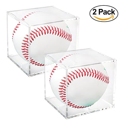 Square Baseball Holder | 2 Pieces Full Acrylic Stackable Baseball Memorabilia Cube | 3.2 x 3.2 x 3.2” Clear Transparent Square Baseball Storage with Build in Stand to Display Base Ball with Autograph