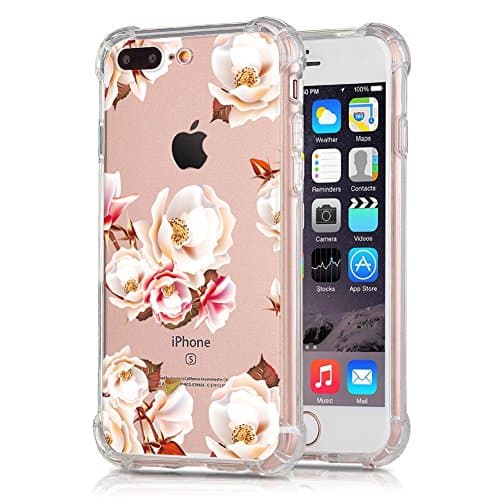iPhone 7 Plus Clear Case, iPhone 8 Plus Case, iCobox Armor Bumper Soft TPU Floral Printed Clear Cover for iPhone 7 Plus 5.5 inch (White Flower)