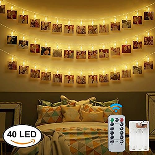 [ Remote &amp; Timer, 8 Modes ] Led Photo Clip String Lights , 40 Photo Clips 5M Battery Powered LED Picture Lights for Indoor/Outdoor Decorate ,Perfect for Hanging Pictures, Notes, Artwork,Photo
