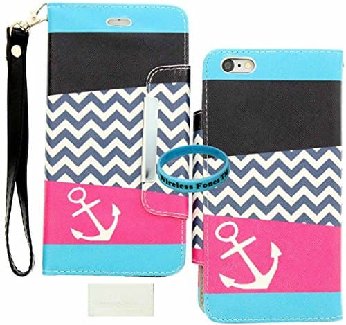 iPhone 6S Plus Case iPhone 6 Plus Case, Wireless Fones TM Leather P U Wallet Phone Case [Card Slot] [Wallet] Carry-All Case - for Apple iPhone 6 Plus and iPhone 6S Plus Devices (Color Block Anchor)