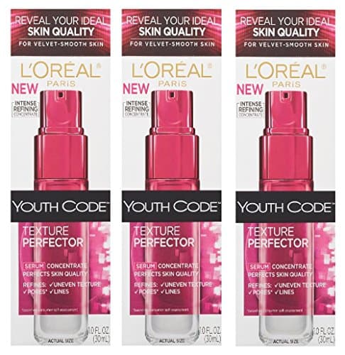 L'Oreal Youth Code Texture Perfector Serum, 1 Oz (3 Pack) + FREE Assorted Purse Kit/Cosmetic Bag Bonus Gift