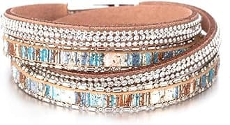 Fesciory Women Multi-Layer Leather Wrap Bracelet Handmade Wristband Braided Rope Cuff Bangle with Magnetic Buckle Jewelry