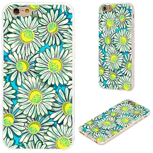 iPhone 6s Plus Case,iPhone 6 Plus Case,VoMotec [Elegant series] Anti-scratch Slim Flexible Soft TPU Protective Shell Cover Case For iPhone 6 6s Plus 5.5,pattern of yellow blue daisys on blue
