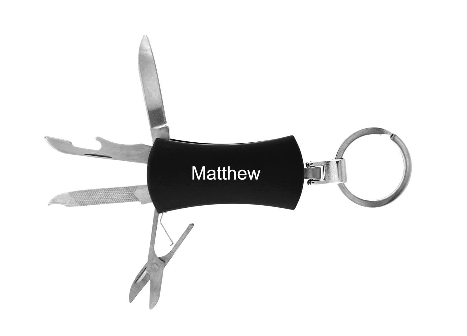 Gifts Infinity Personalized 5 in 1 Multi-Function Pocket Knife Keychain - Free Laser Engraving (MT-2, Black)