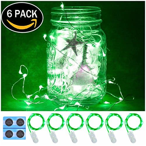 6 Pack,7Feet 20 LED Starry String Lights, Silver Wire,2pcs CR2032 Batteries Included, Firefly Fairy String Light Lights LED Moon Lights for DIY Dinner Party,Table Decoration,Wedding Centerpiece(Green)