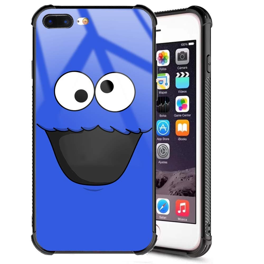 XanaduC iPhone 7 Plus Case, iPhone 8 Plus Cases Blue Cartoon Funny Design Slim Fit Tempered Glass Back Cover and Soft TPU Silicone Shockproof Bumper Protective Case for iPhone 7 Plus/8 Plus 5.5inch