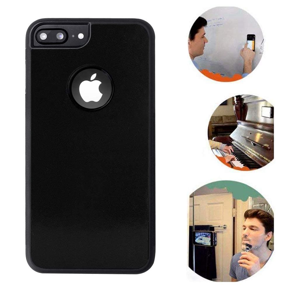 Anti Gravity iPhone 7 Plus Case, iPhone 8 Plus Case, Sticky Selfie Suction Black Anti Gravity Case for iPhone 7P/8P Magic Nano Stick on Smooth Surface Gravity Case with Dust Proof Film