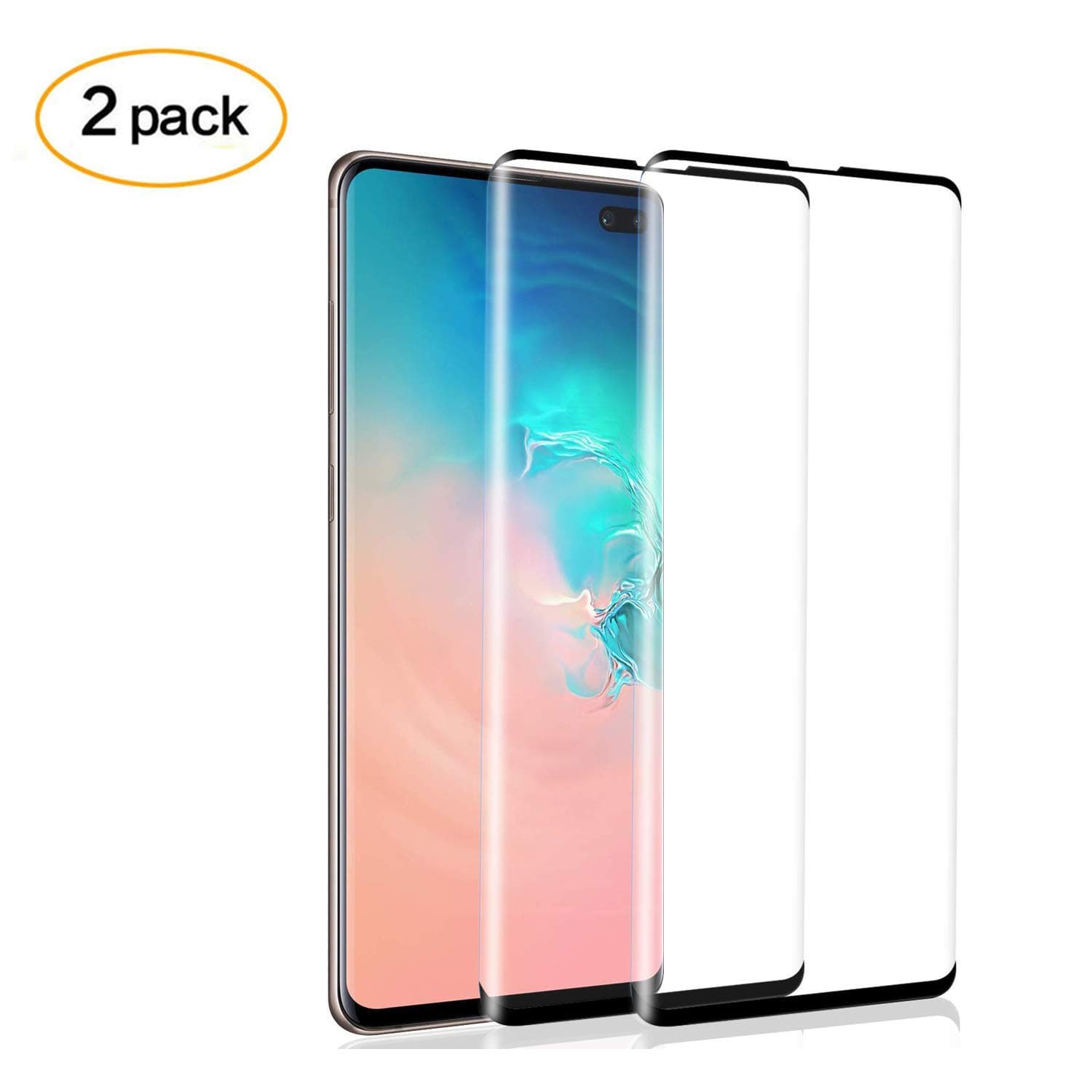Keklle Galaxy S10 Plus Screen Protector,[2 Pack][Full Coverage][Bubble Free][High Definition] Anti-Scratch 3D Curved Tempered Glass Screen Protector for Samsung S10 Plus (Black)