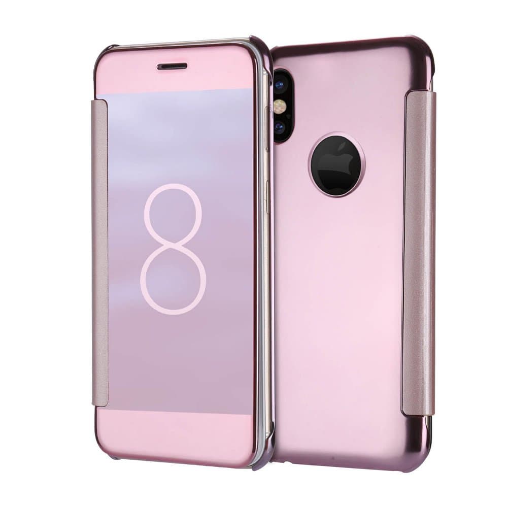 iPhone X Case, Mirror Clear View Window Flip PC Hard Case Cover for iPhone X TOXZOA(rose gold)